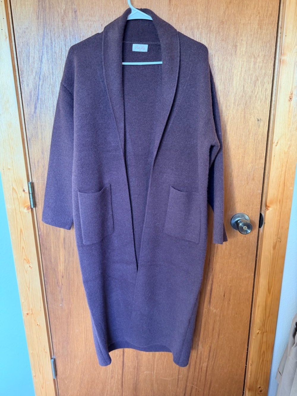Pink Lily Long Open-Front Shawl Collar Cardigan - Brown